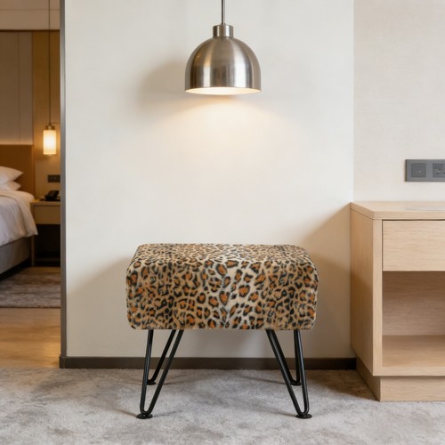 Hst leopard print ottoman - print, faux
